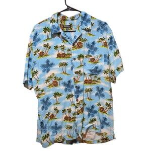 George Shirt Mens LG Blue Hawaiian Style Soft Casual Grandpa Core Button Up